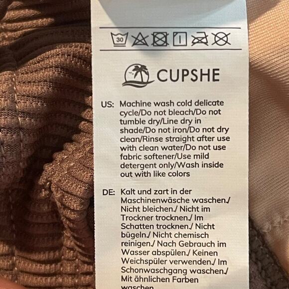 Cupshe Bikini Ribbed Scoop Neck Bralette High Waist 2 Piece Brown Womens Small - Picture 7 of 8